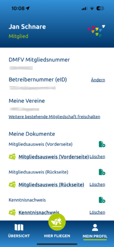 Im Menüpunkt „Mein Profil“ kann man alle wichtigen persönlichen Infos und Dokumente hinterlegen und hat diese somit immer direkt griffbereit