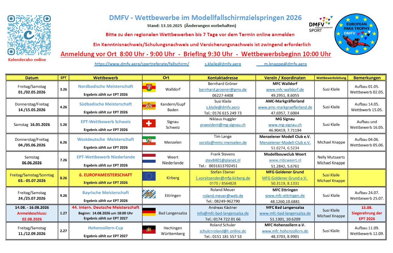 Wettbewerbskalender 2026 Wettbewerbskalender 2026